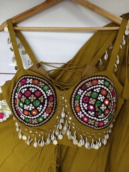 Graceful Mustard Yellow Pure Jaam Cotton Lehenga Choli with Dupatta and 9 Meter Flare Navratri Lehnega Choli