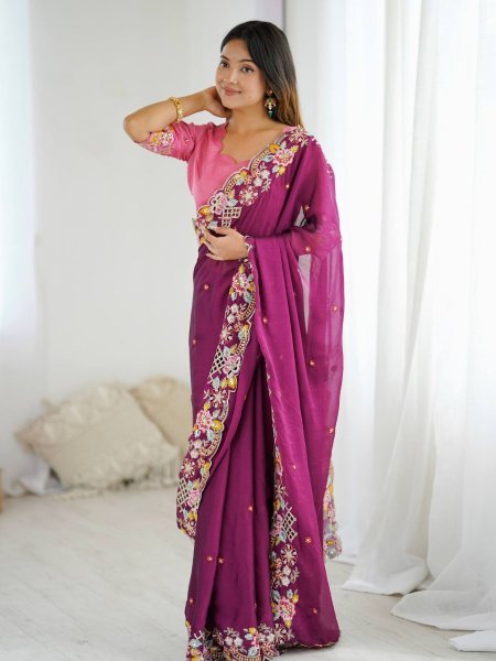 Graceful Noha Crush Saree with Intricate Embroidery and Designer Blouse Embroidery Sarees Wholesale