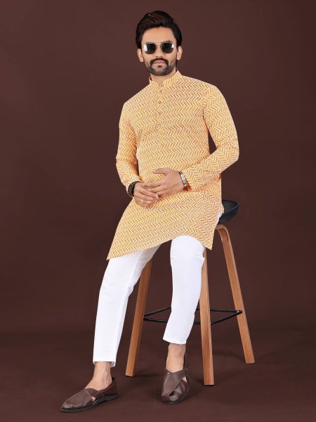Graceful Orange Men's Cotton Kurta Pant with Original Handcrafted Chikankari Work Kurta Pajama Wholesale