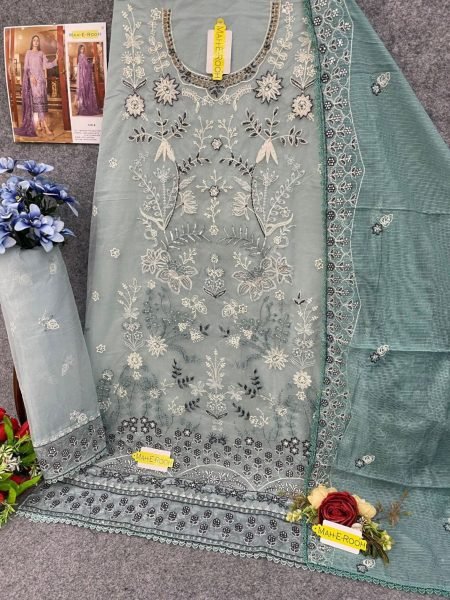 Graceful Organza Pakistani Salwar Suit with Hand Work   Multi Embroidery Design 