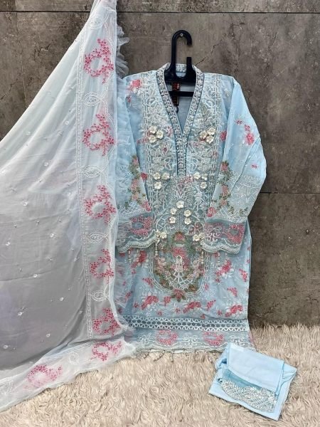 Graceful Pakistani Ready to Wear Suit in Blue Ideal for Eid   Parties Pakistani Suits Wholesale