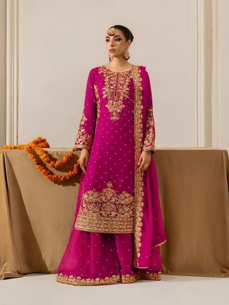 Graceful Pink Designer Roman Glass Embroidered Kurti with Chudidar and Dupatta 
