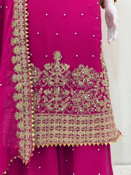Graceful Pink Designer Roman Glass Embroidered Kurti with Chudidar and Dupatta Ready To Wear Collection