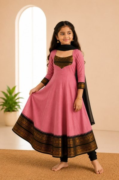 Graceful Pink Premium Cotton Blend Anarkali Dress for Girls Girls Wear