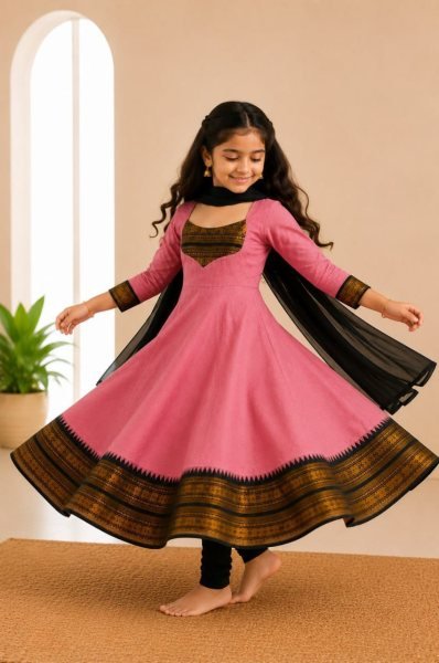 Graceful Pink Premium Cotton Blend Anarkali Dress for Girls Girls Wear