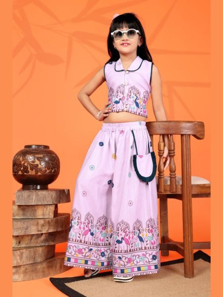 Graceful Pink Printed Kurta Plazzo Set with Side Pockets for Daily Wear Collection Girls Wear