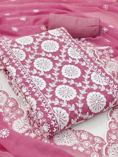 Graceful Pink Unstitched Suit Material for Everyday Ethnic Style Dress Material 