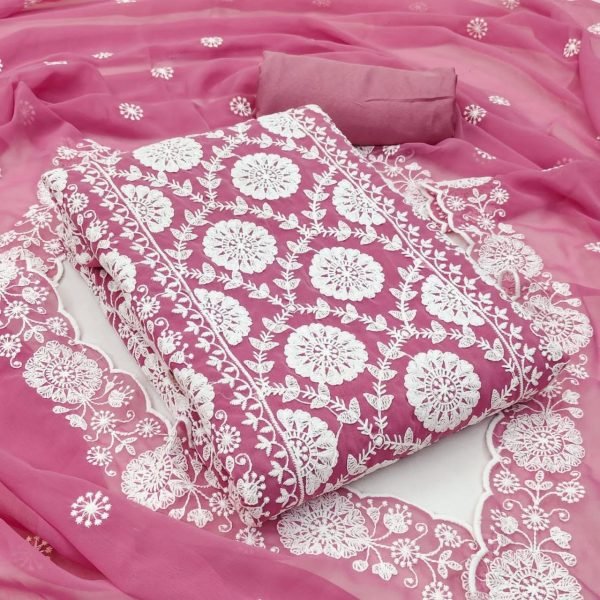 Graceful Pink Unstitched Suit Material for Everyday Ethnic Style Color Set Matching Dress Material Wholesale