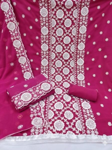 Graceful Pink Unstitched Suit Material for Everyday Ethnic Style Color Set Matching Dress Material Wholesale