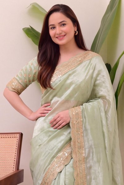 Graceful Pista Designer Soft Jimichu Silk Saree with Sequins Work and Embroidered Blouse Silk Sarees Wholesale