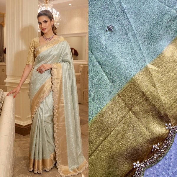 Graceful Pista Wedding Collection Pure Kanjivarm Silk Saree with Beads Work at Wholesale Rate Silk Sarees Wholesale