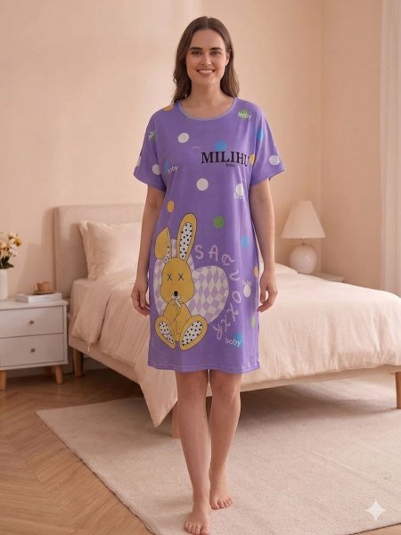 Graceful Purple Comfortable Free Size T Shirt Night Dress for Women Fashion Kurtis