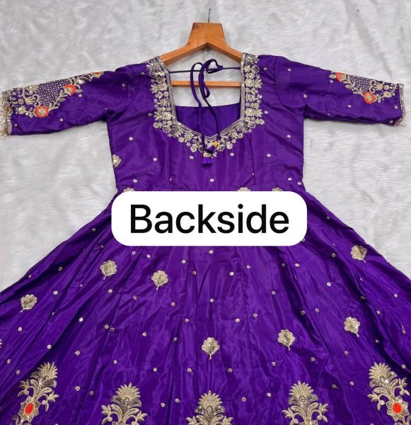 Graceful Purple Heavy Silk Anarkali Suit Set with Zari Embroidery Work for Women Ready To Wear Collection