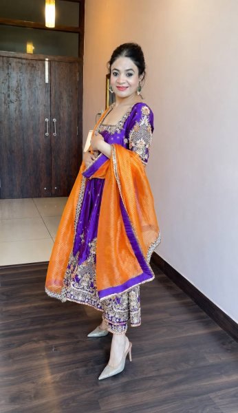 Graceful Purple Heavy Silk Anarkali Suit Set with Zari Embroidery Work for Women Ready To Wear Collection