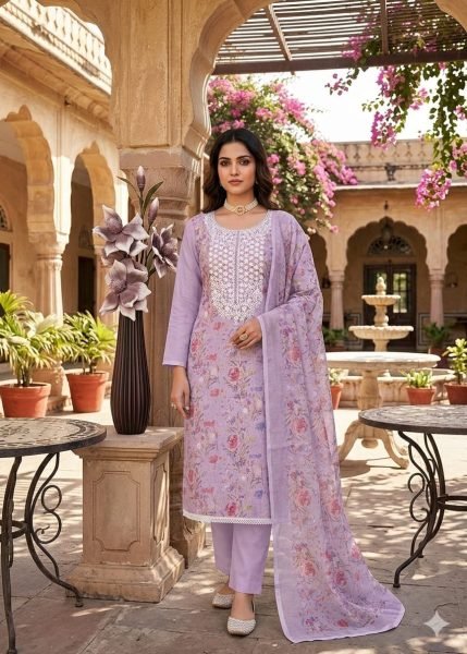 Graceful Purple Mal Cotton Digital Print Top with Kodding Work and Printed Dupatta Color Set Matching Dress Material Wholesale