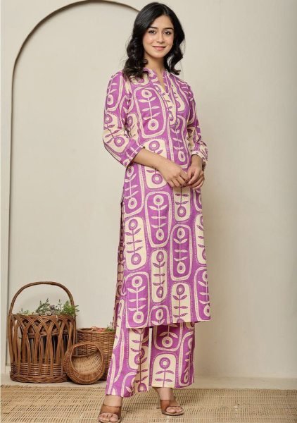 Graceful Purple  Poly Rayon Set with Digital Print for Office Wear at Manufacturer Rate Kurti With Bottom Wholesale