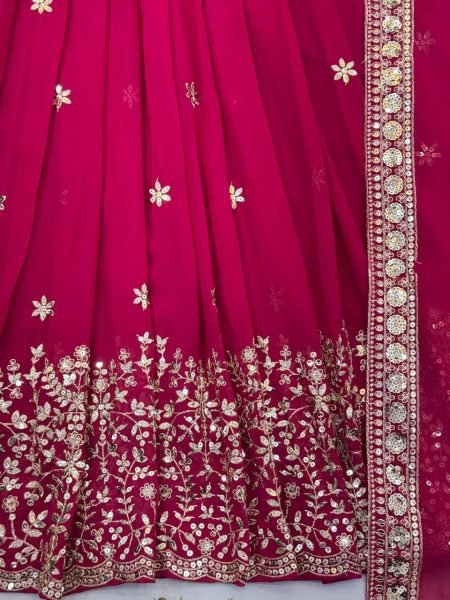 Graceful Rani Pink Georgette Gown Set With Embroidered Work On Neck Design Ready To Wear Collection