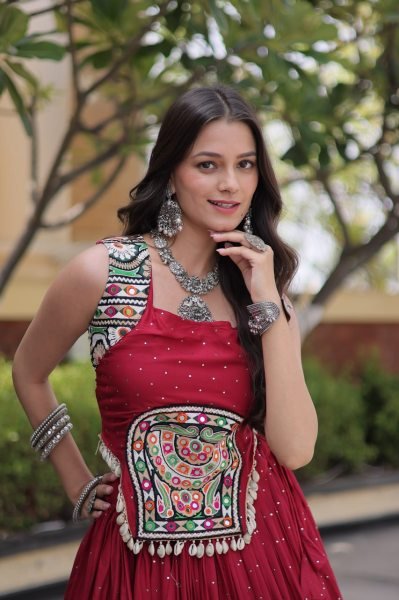 Graceful Red Festive Wear Reyon Lehenga Choli with Mirror Work Blouse at Manufacturer Rate Navratri Lehnega Choli