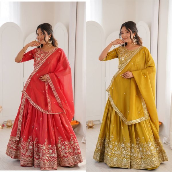 Graceful Red Organza A Line Lehenga With Zari Work For Festival Designer Lehenga Choli