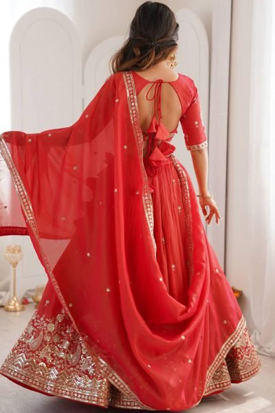 Graceful Red Organza A Line Lehenga With Zari Work For Festival Designer Lehenga Choli