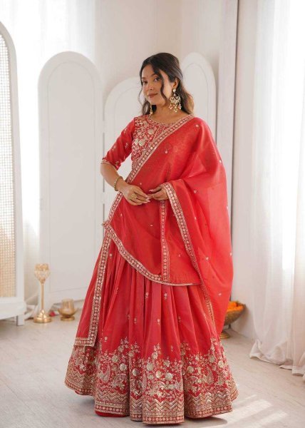 Graceful Red Organza A Line Lehenga With Zari Work For Festival Designer Lehenga Choli