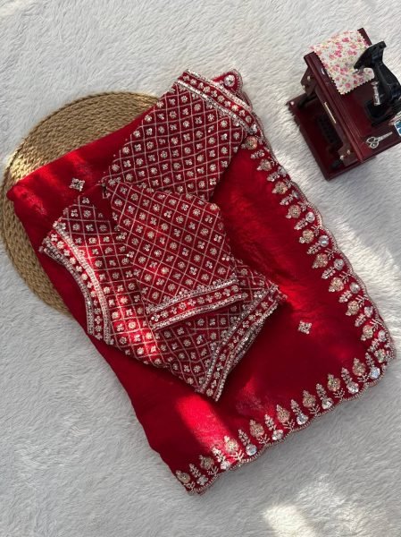 Graceful Red Silk Saree With Heavy Beads And Sequence Work For Party Wear Silk Sarees Wholesale