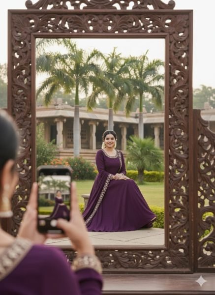 Graceful Royal Purple Vichitra Silk Anarkali Suit with Full Lining and Matching Dupatta Anarkali Kurtis 
