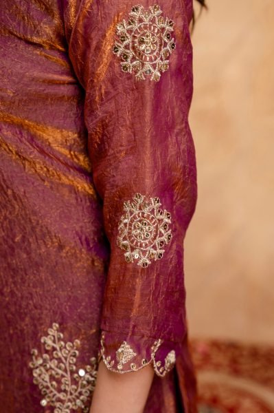Graceful Rust Fandy Kurti with Solid Palazzo and Matching Dupatta For Wedding 3 Piece Kurti Set