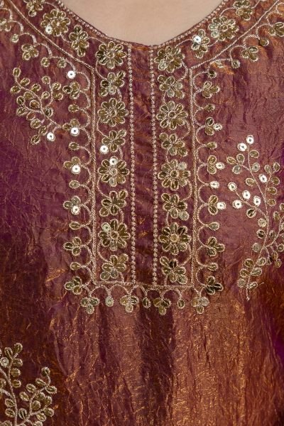 Graceful Rust Fandy Kurti with Solid Palazzo and Matching Dupatta For Wedding 3 Piece Kurti Set
