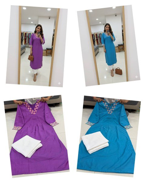 Graceful Sky Blue Chanderi Silk Kurti with Premium Embroidery Work Cotton Kurtis Wholesale