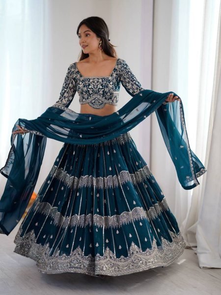Graceful Teal Blue Heavy Work Lehenga Set for Wedding and Festive Wear  Lehenga