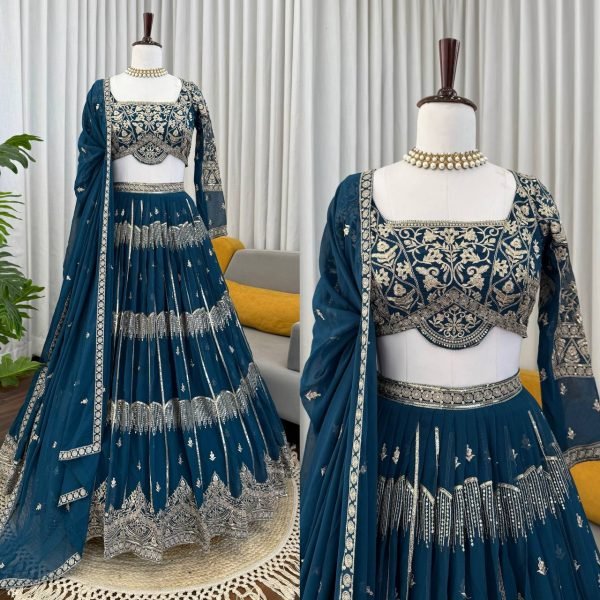 Graceful Teal Blue Heavy Work Lehenga Set for Wedding and Festive Wear Bridal Lehenga Choli