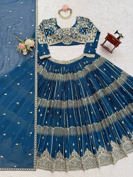Graceful Teal Blue Heavy Work Lehenga Set for Wedding and Festive Wear Bridal Lehenga Choli
