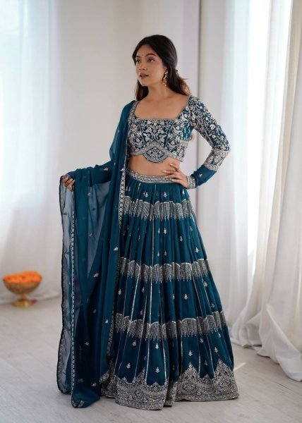Graceful Teal Blue Heavy Work Lehenga Set for Wedding and Festive Wear Bridal Lehenga Choli