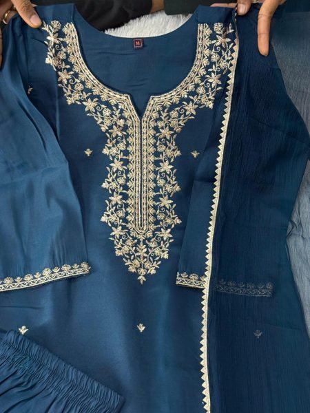 Graceful Traditional Roman Silk Embroidered Kurti Pant Set with Nazneen Gota Patti Dupatta For Women s  Embroidery Kurtis 