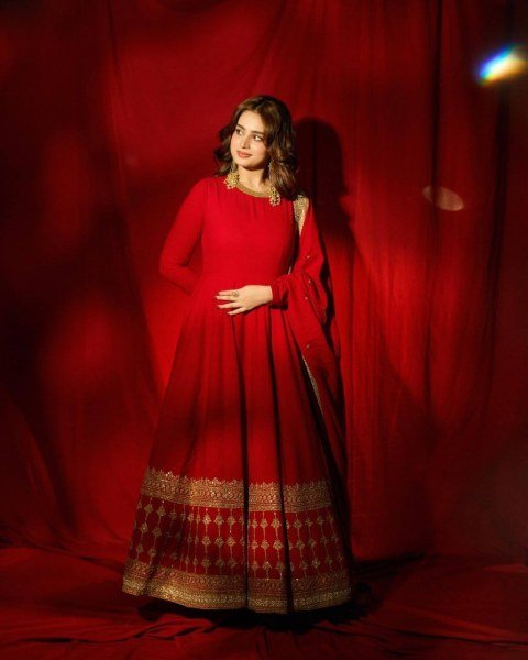 Graceful Vichitra Silk Gown Suit Set for Festive Celebrations Ready To Wear Collection