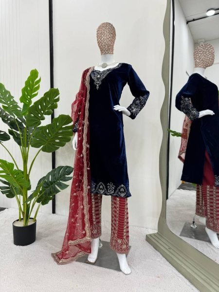 Graceful Viscose Velvet Salwar Suit with Butterfly Net Dupatta   Readymade pakistani suits wholesale Ready To Wear Collection