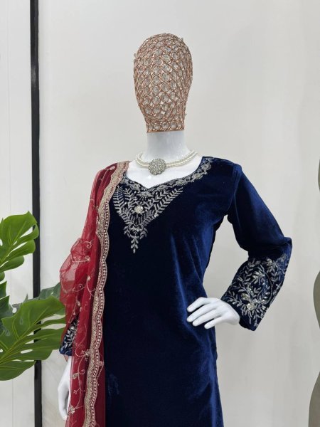 Graceful Viscose Velvet Salwar Suit with Butterfly Net Dupatta   Readymade pakistani suits wholesale Ready To Wear Collection