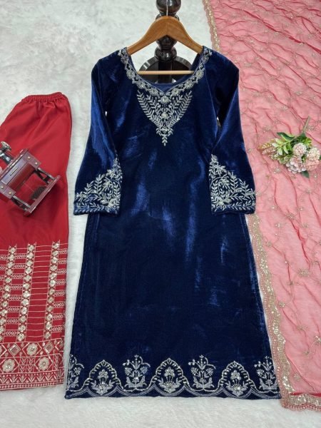 Graceful Viscose Velvet Salwar Suit with Butterfly Net Dupatta   Readymade pakistani suits wholesale Ready To Wear Collection