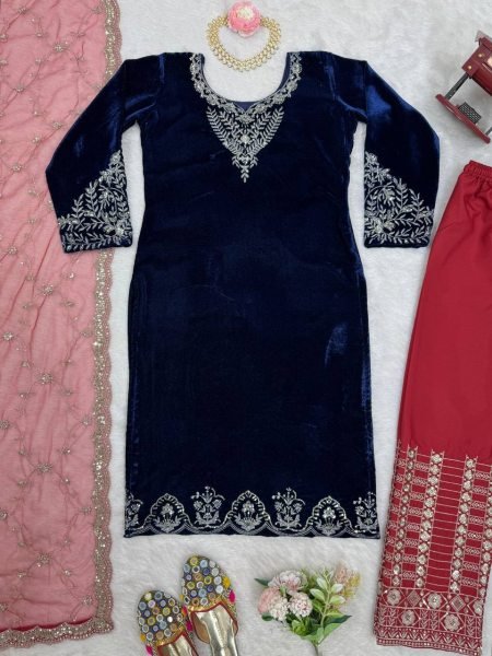 Graceful Viscose Velvet Salwar Suit with Butterfly Net Dupatta   Readymade pakistani suits wholesale Ready To Wear Collection