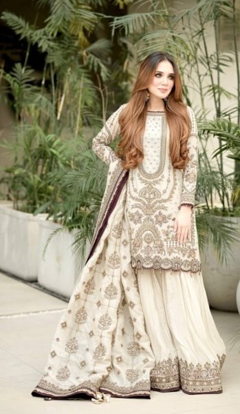 White Plazzo Suit with Sequence Embroidery Work for Exporters and Wholesalers Ready To Wear Collection