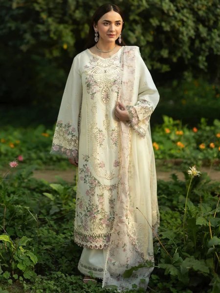 Graceful White Premium Lawn Cotton Suit Collection with Heavy Embroidery Patch Work 