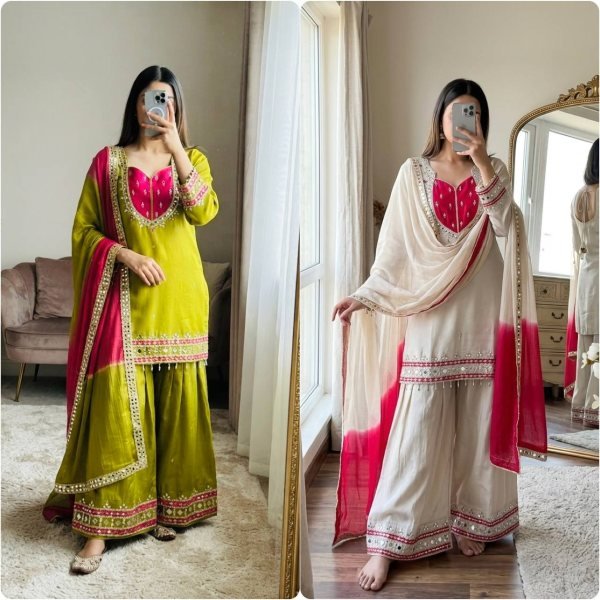 Graceful White Roman Glass Suits With Mirror Work At Luxury Quality Affordable Price Ready To Wear Collection