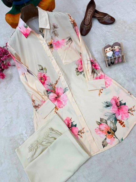 Graceful White Women's Butter Silk Shirt and Palazzo Co Ord Set at Wholeslae Rate CO ORD Sets