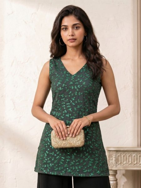 Graceful Wholesale Jacquard Georgette Short Kurti for Resellers Kurtis
