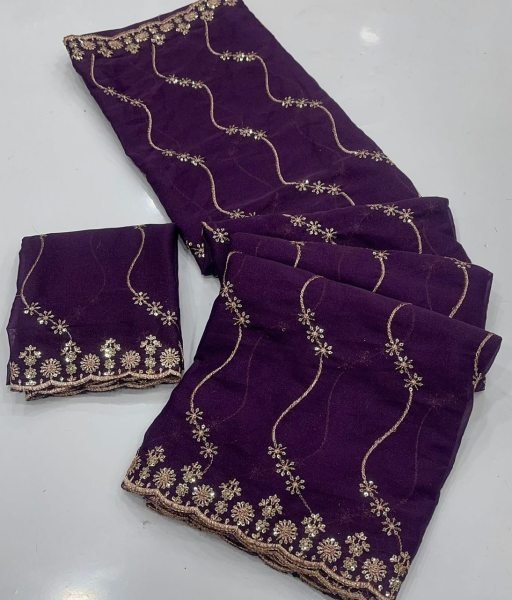 Graceful Wine Embroidered Georgette Bollywood-Style Saree For Festive Embroidery Sarees Wholesale