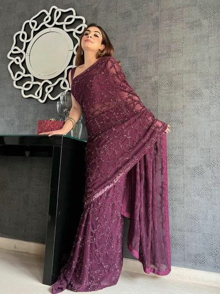 Graceful Wine Party Wear Black Saree with Sequins Embroidery at Manufacturer Price Sarees 