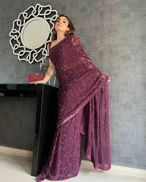 Graceful Wine Party Wear Black Saree with Sequins Embroidery at Manufacturer Price Bollywood Fancy Sarees Wholesale