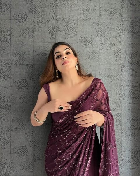 Graceful Wine Party Wear Black Saree with Sequins Embroidery at Manufacturer Price Bollywood Fancy Sarees Wholesale