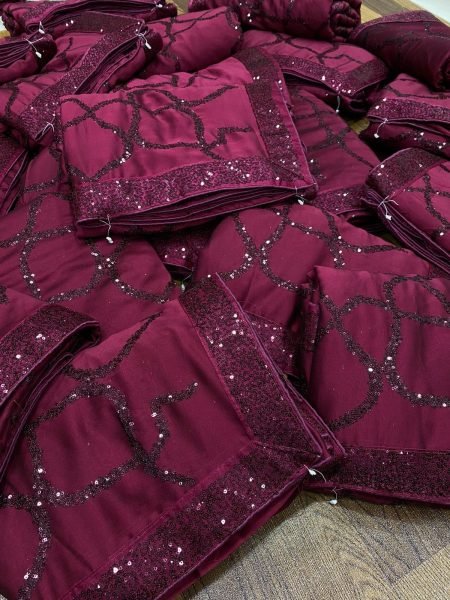 Graceful Wine Party Wear Black Saree with Sequins Embroidery at Manufacturer Price Bollywood Fancy Sarees Wholesale